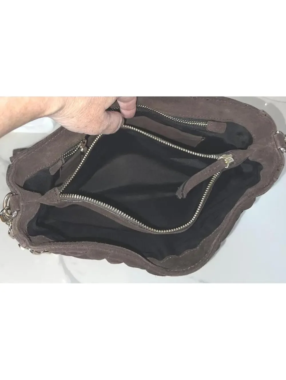 Zara Quilted Brown Suede Leather Chain Flap Shoulder Bag Whimsigoth Academic